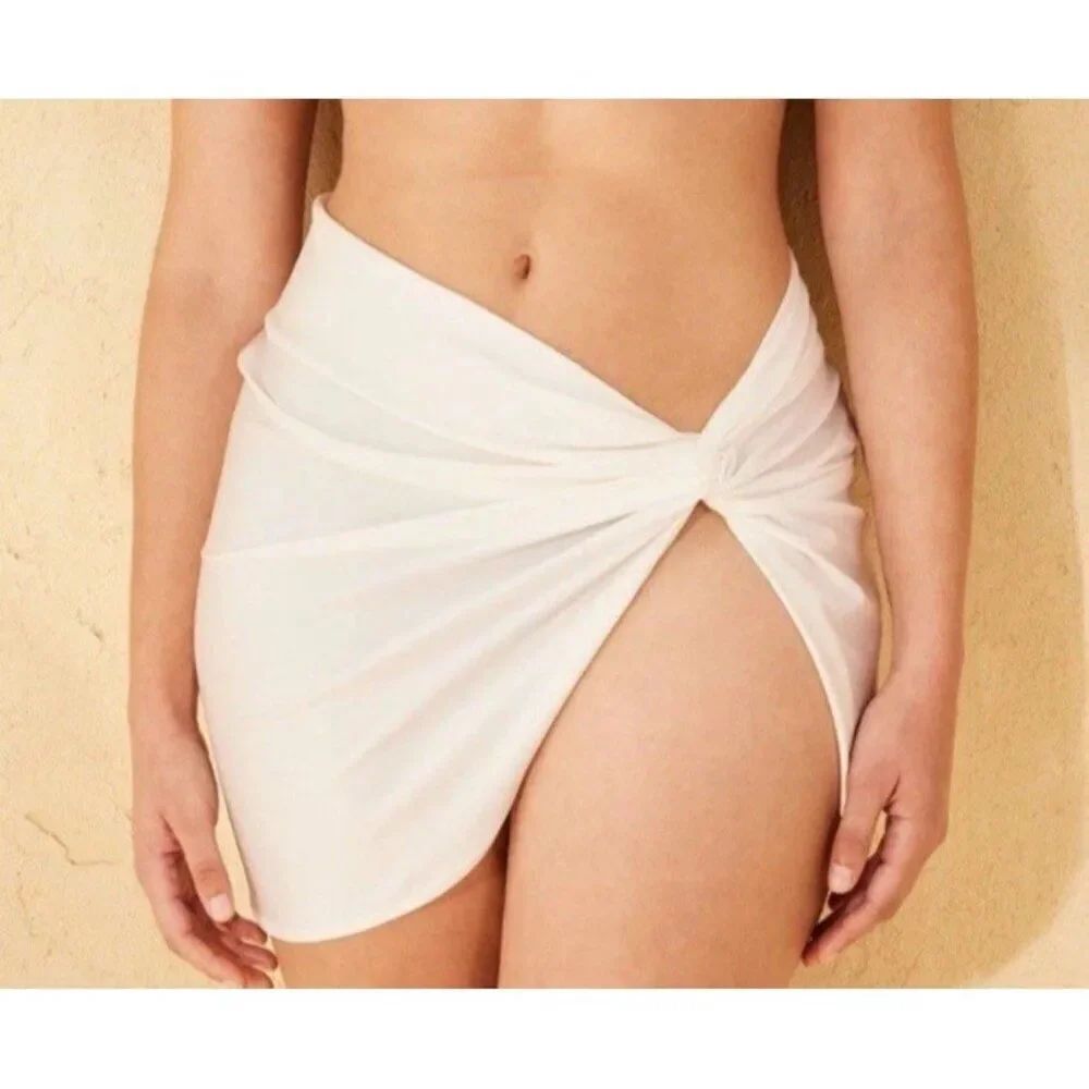 Womens XL 16 Off White Twist Knot Swimsuit Beach Cover Up Sarong Shade Shore NWT